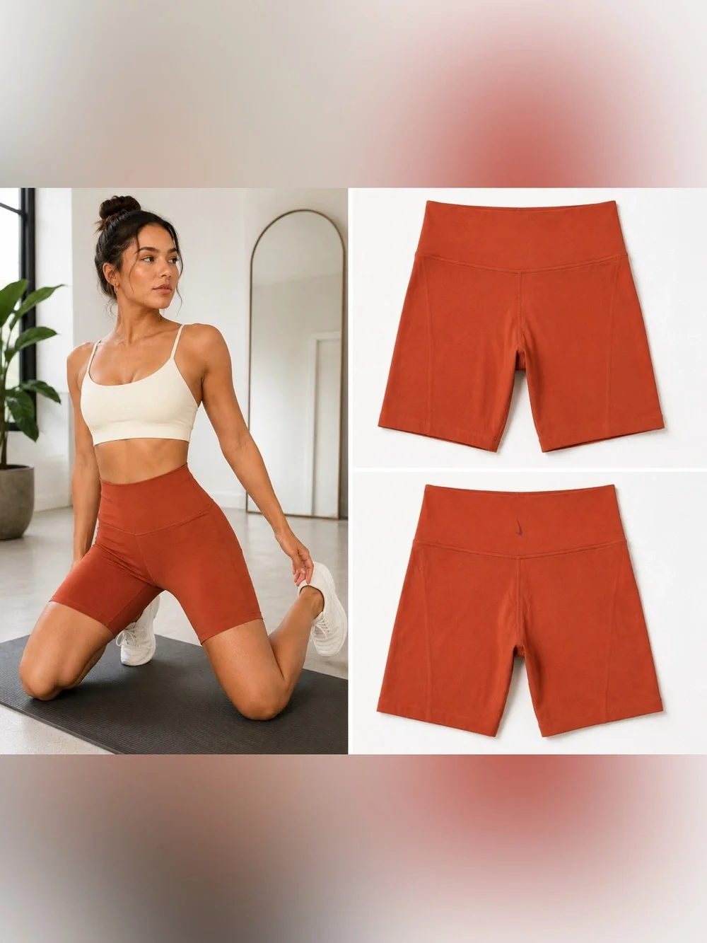 Nike Yoga Dri-FIT High Rise Leggings Altered to Biker Length Rust Orange L